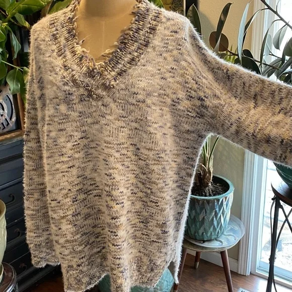 Anthropologie Frayed Confetti Oversized sweater
